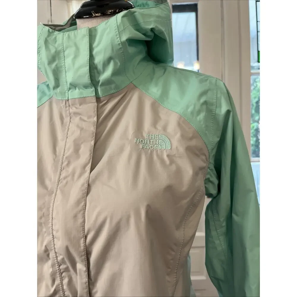The North Face Jacket Womens S Full Zip Windbreaker Rain Coat Teal Gray Classic